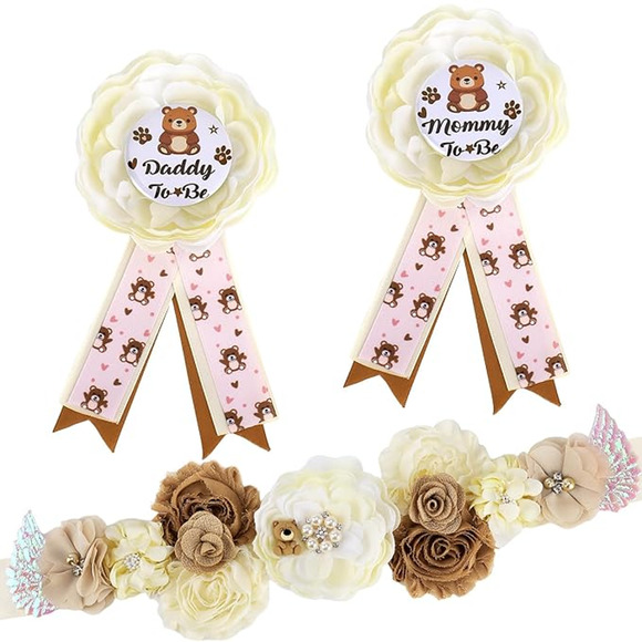 Baby Shower Maternity‎ Sash corsage Set Mommy Daddy To be Flower Decorations - Picture 1 of 3